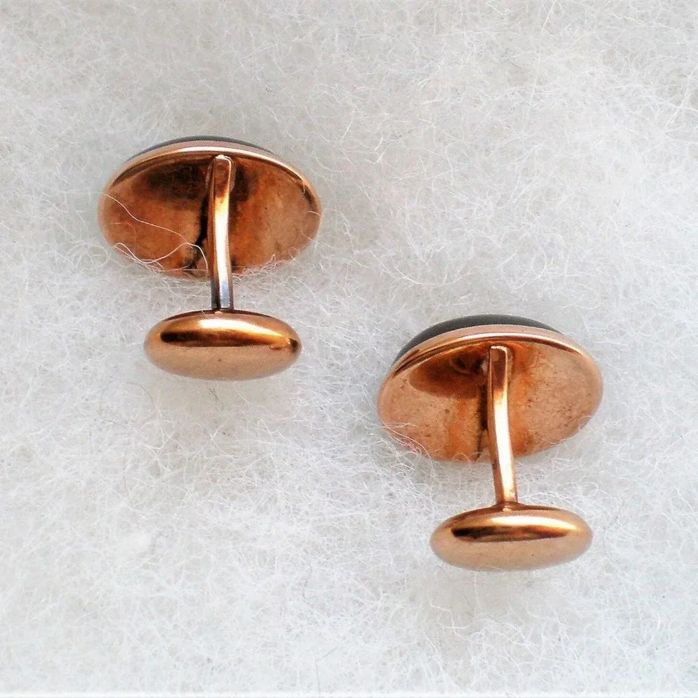 Antique Art Deco Solid 14K Rose Pink Gold Red Garnet Cabochon Cufflinks